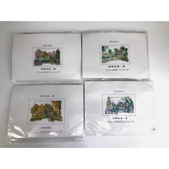 New Counted Cross Stitch Kits 4 Seasons-Spring, Summer, Fall, Winter w DMC Floss - Picture 5 of 13
